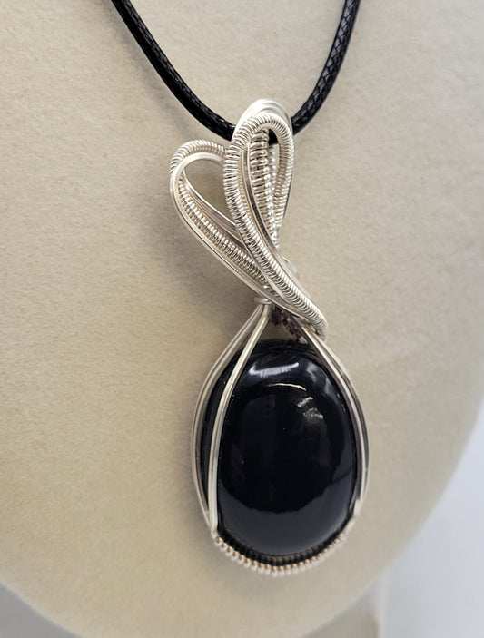 Wire wrapped cabochon necklace - Rainbow Obsidian