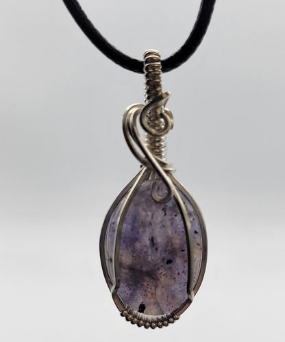 Wire wrapped cabochon necklace - Iolite