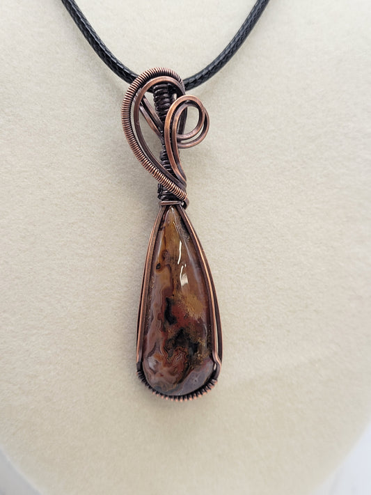Wire wrapped cabochon necklace - Turkish Stick Agate