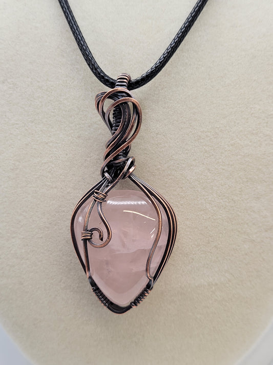 Wire wrapped cabochon necklace - Rose Quartz