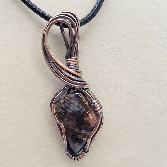 Wire wrapped cabochon necklace - Turkish Stick Agate