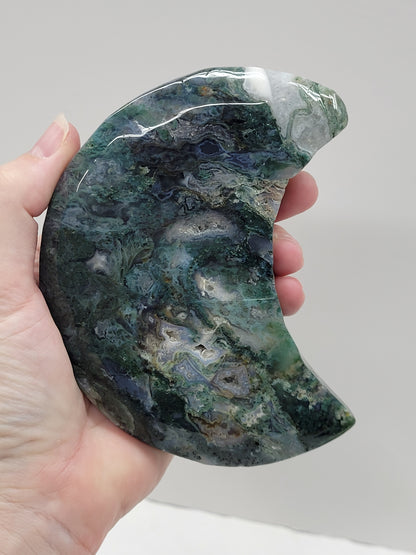 Moss Agate moon carvings