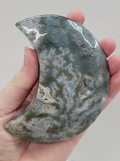 Moss Agate moon carvings