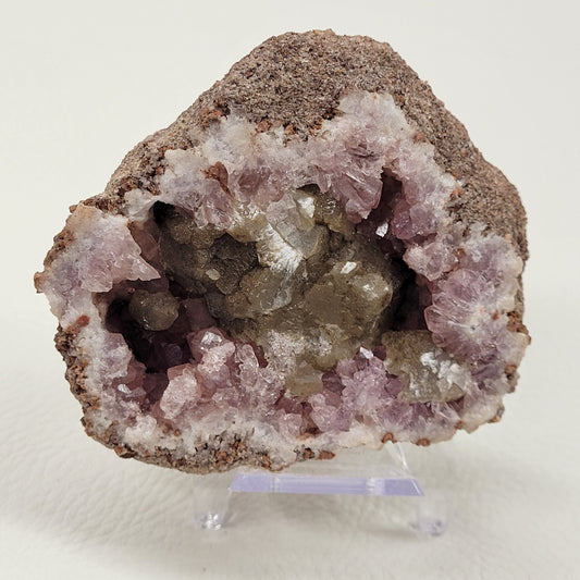 Pink Amethyst geode w/ calcite