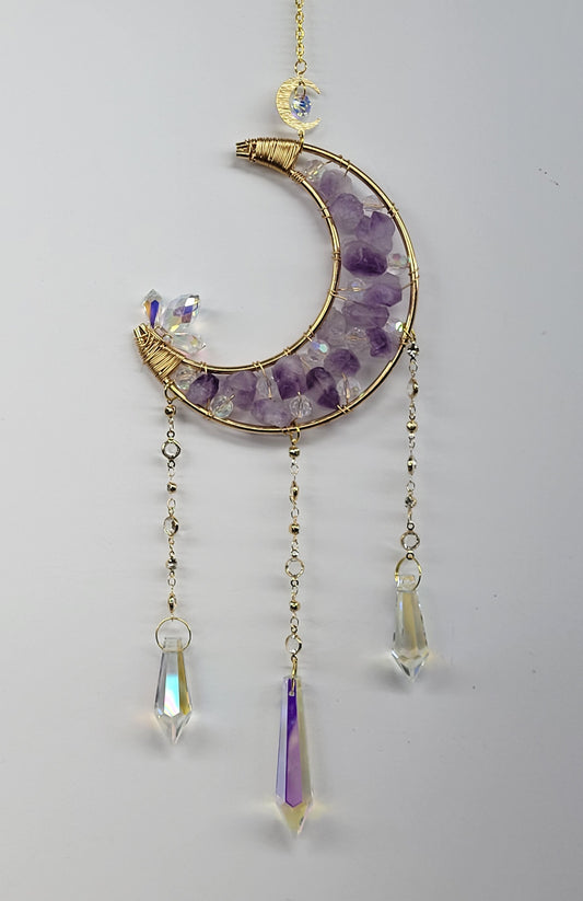 Suncatcher - Moon w/ Amethyst chips