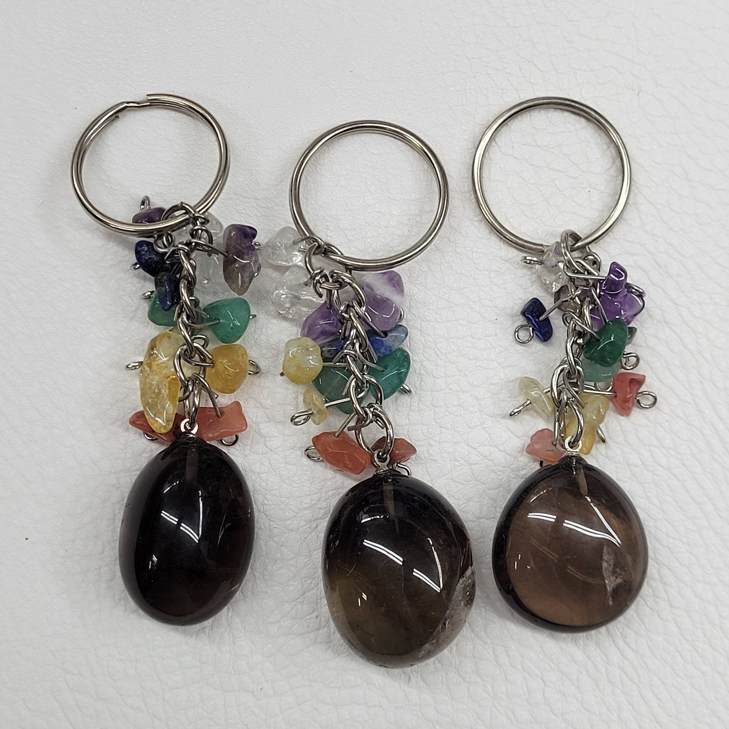 Keychain - Smoky Quartz tumble w/ Chakra chips