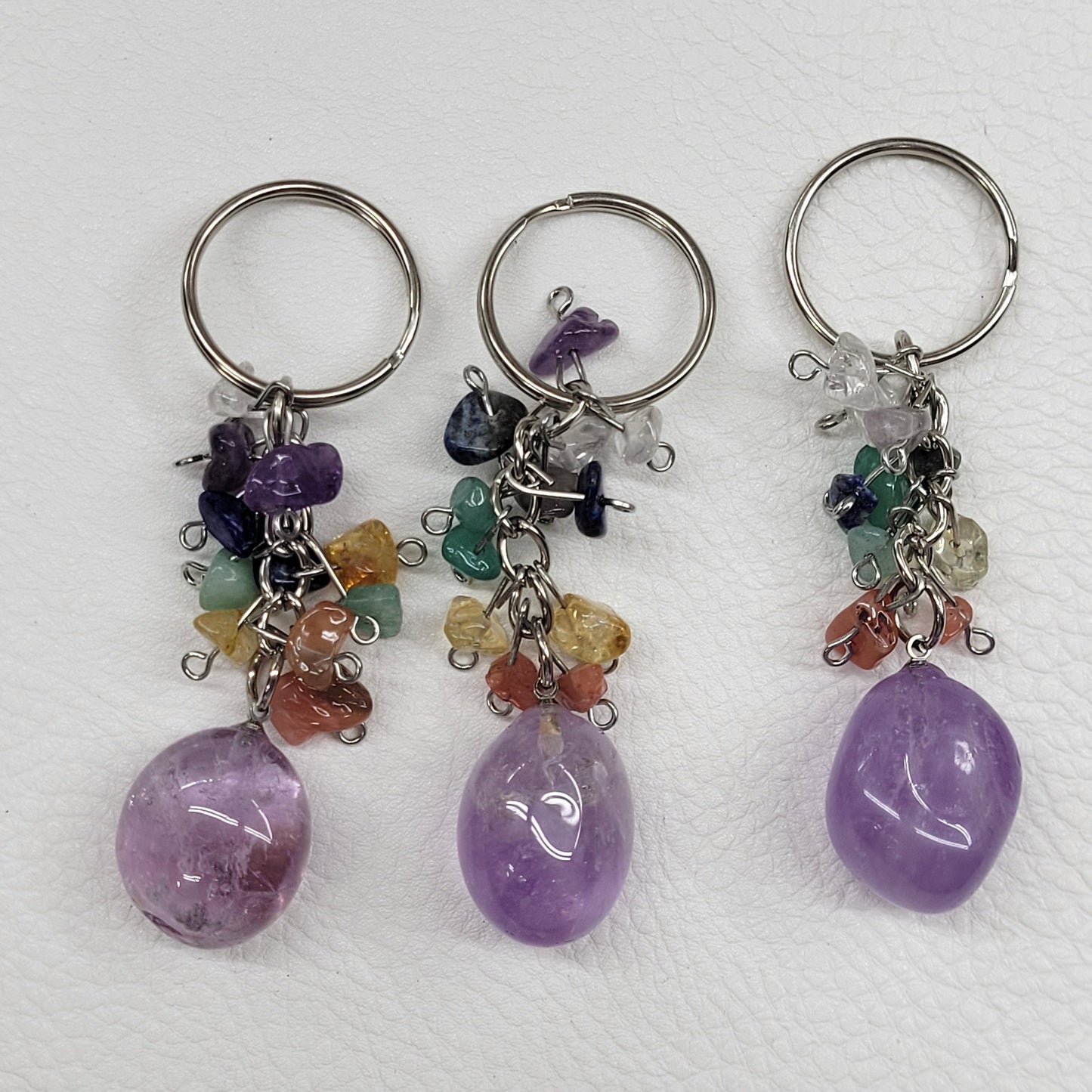 Keychain - Amethyst tumble w/ Chakra chips