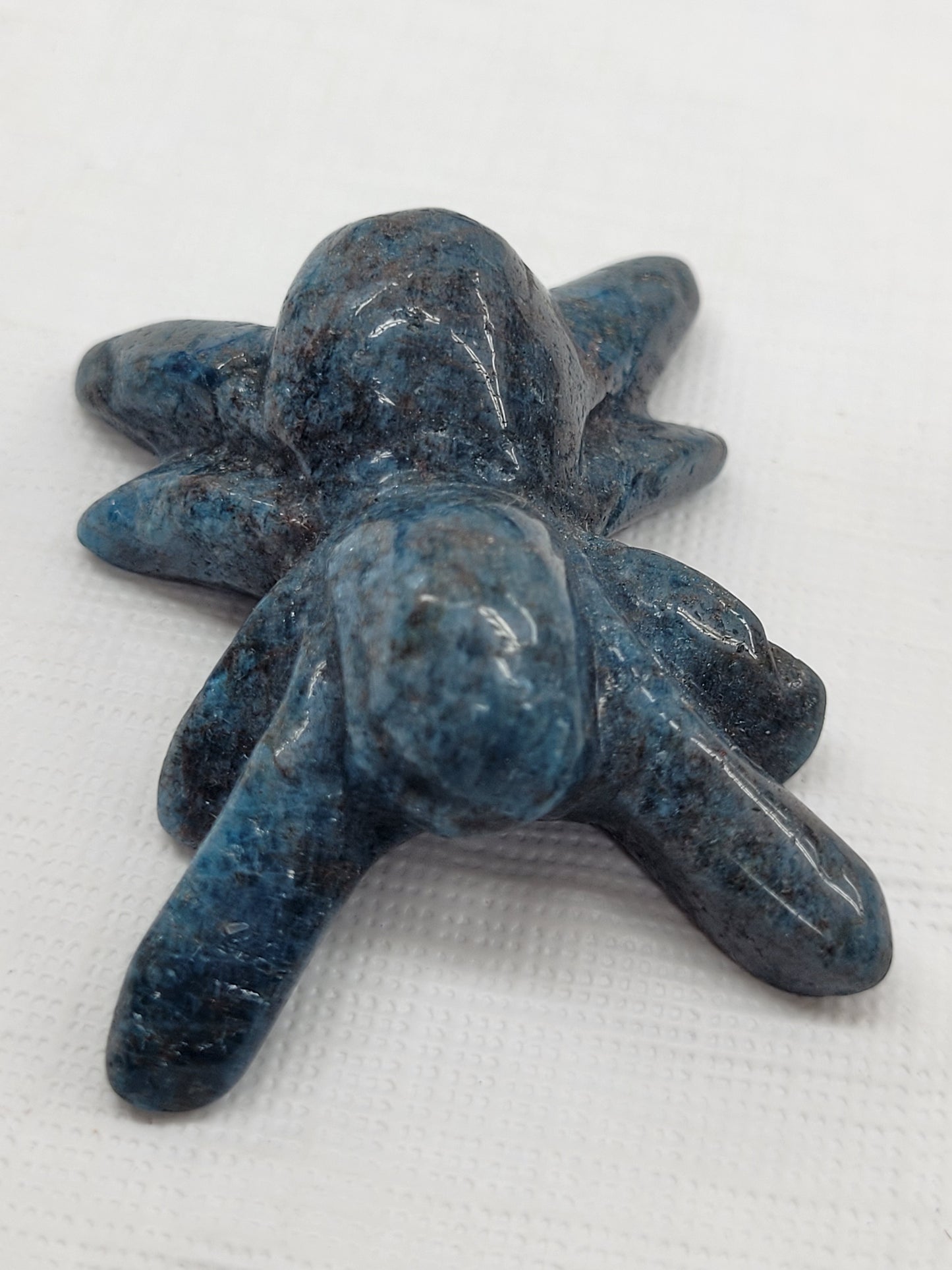 Blue Apatite spider carving