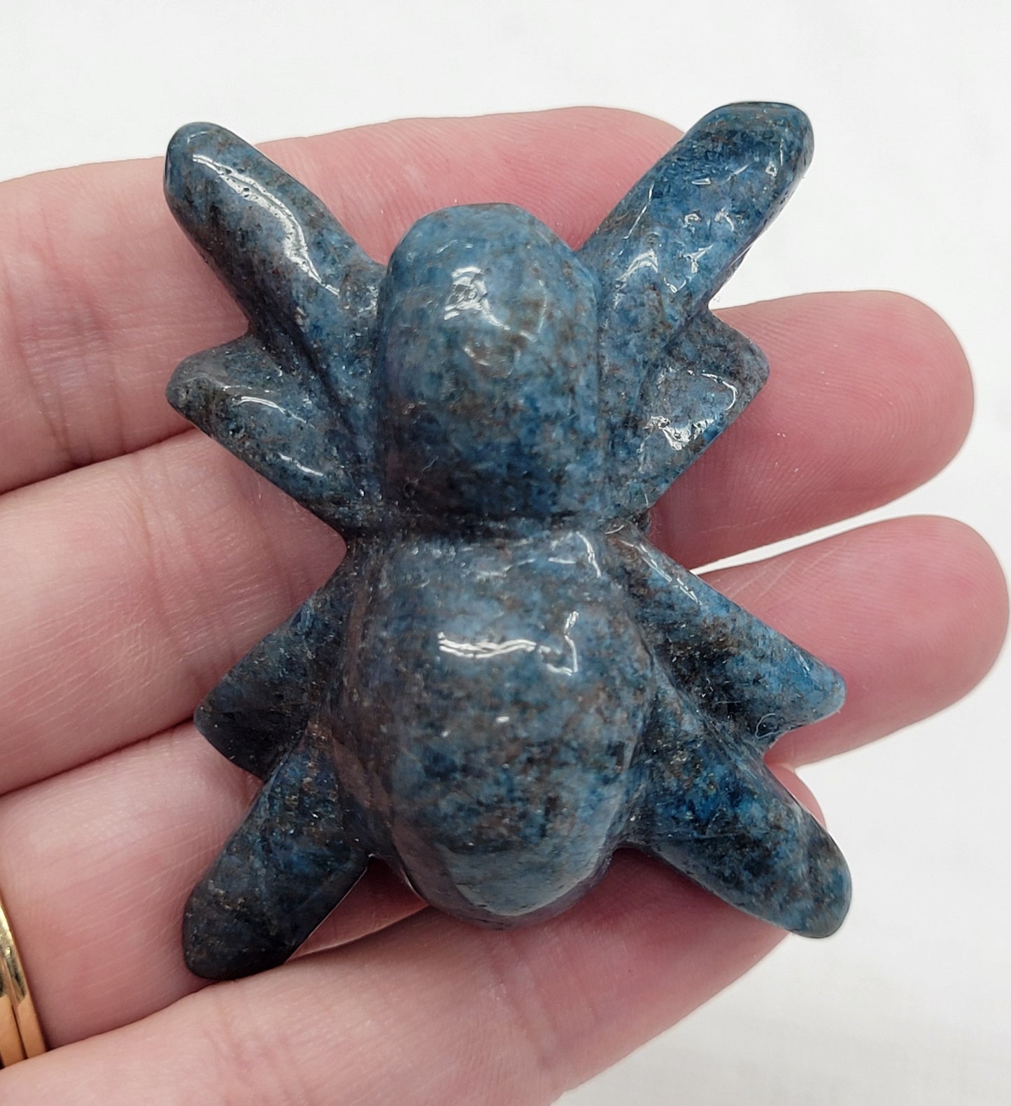 Blue Apatite spider carving