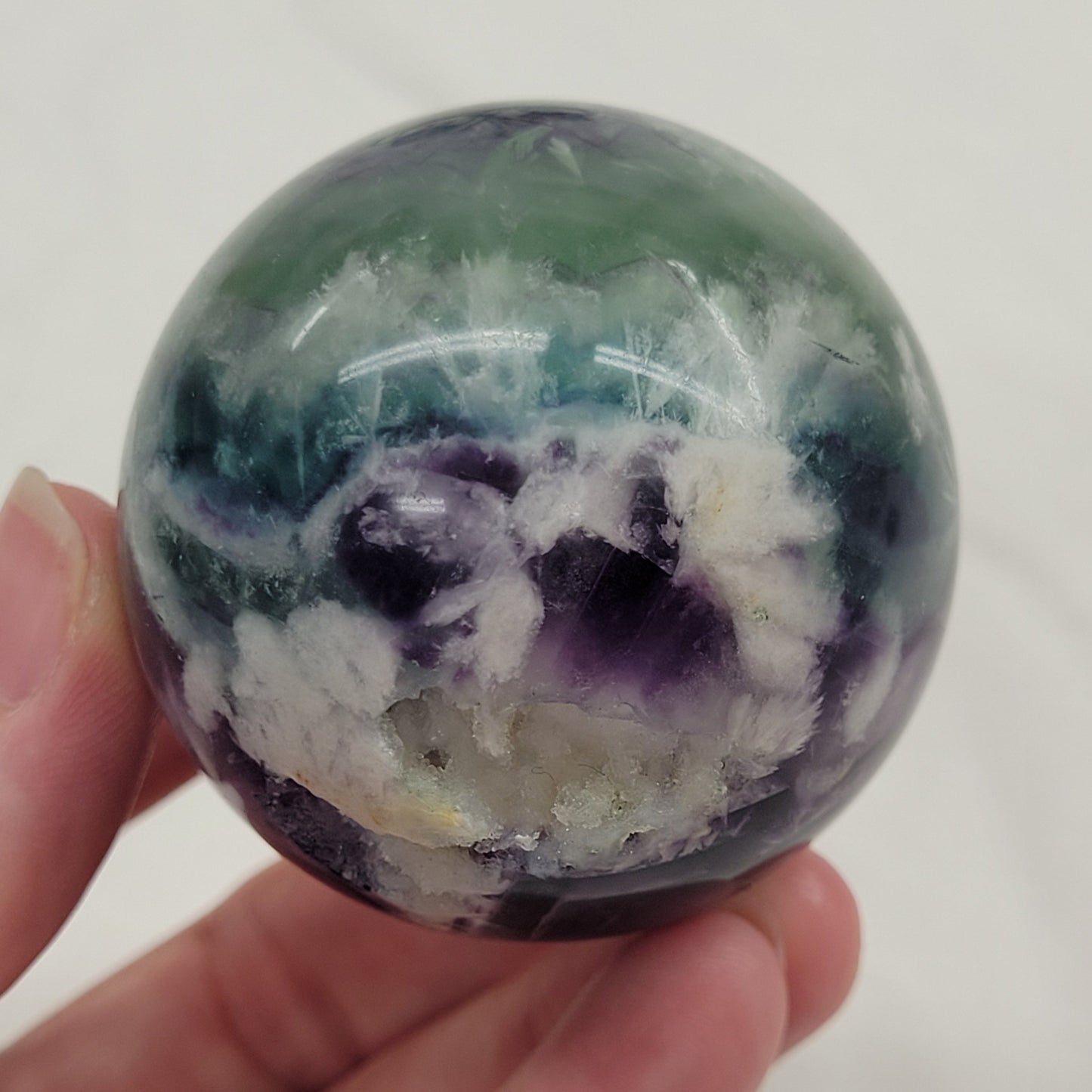 Feather Fluorite sphere