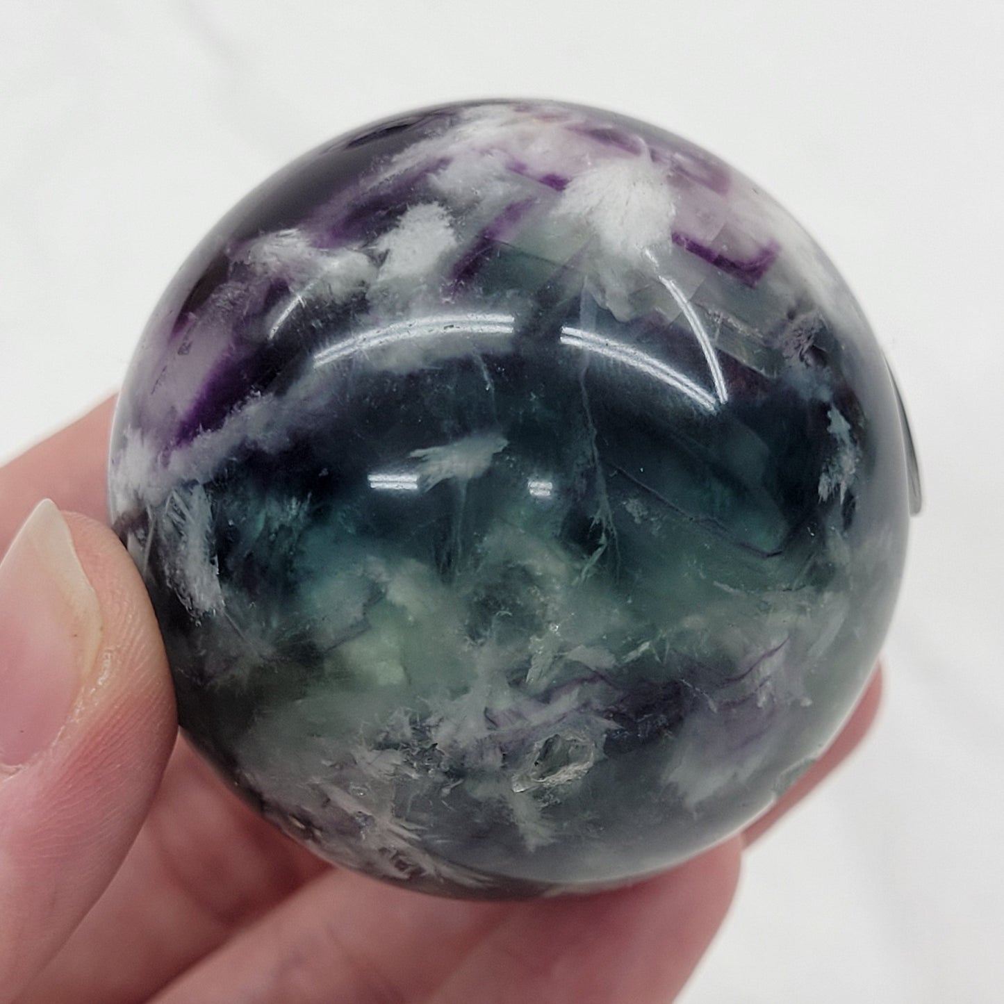 Feather Fluorite sphere