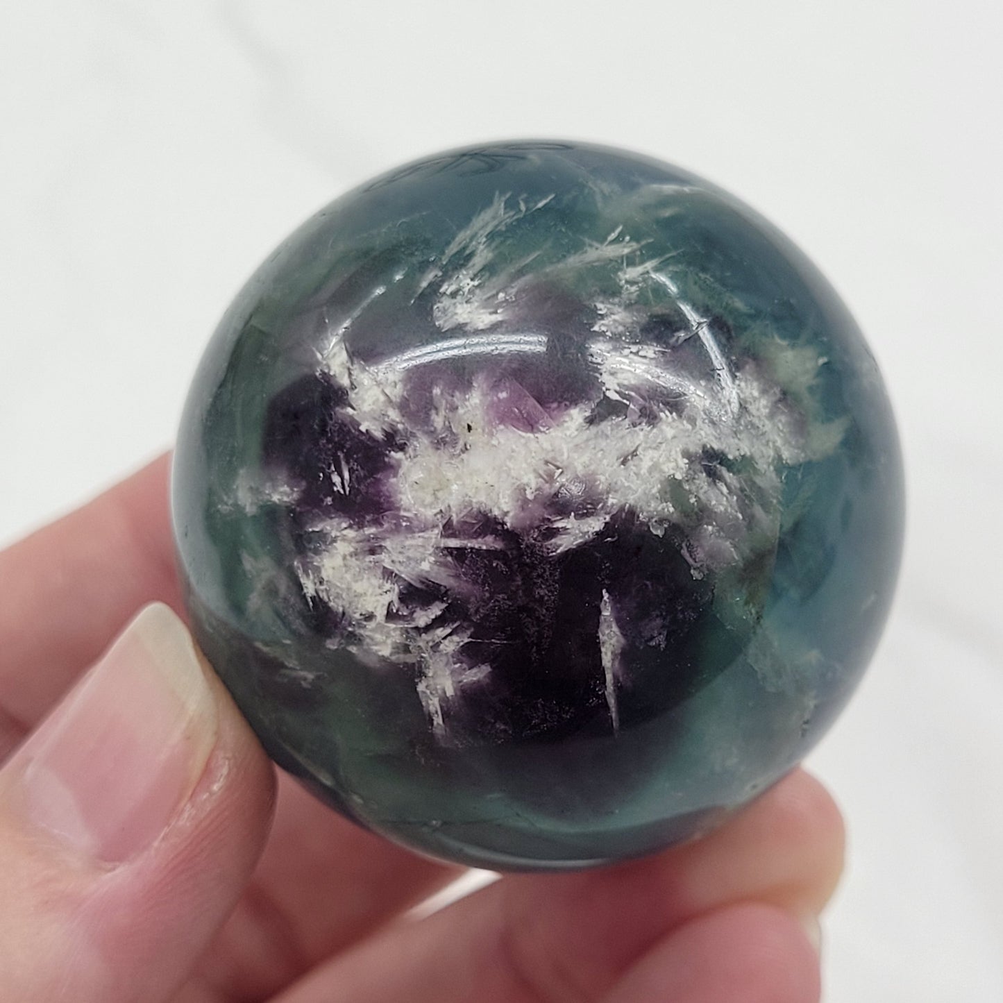 Feather Fluorite sphere