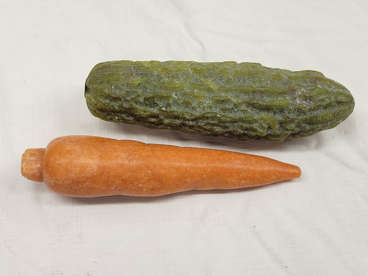 Vegetable carvings (pickle, carrot, pepper)