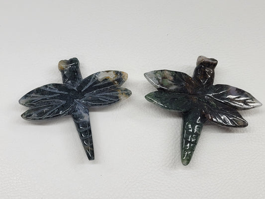 Moss Agate dragonfly carvings