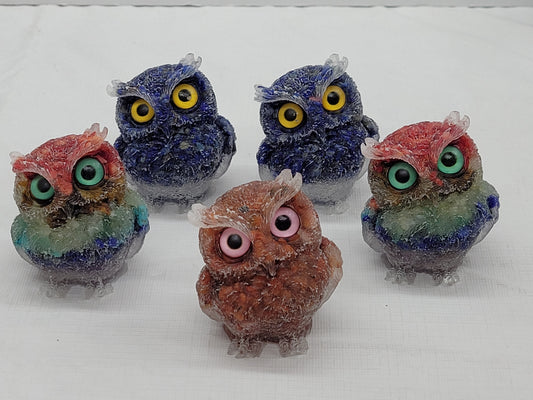 Resin owls w/ crystal chips