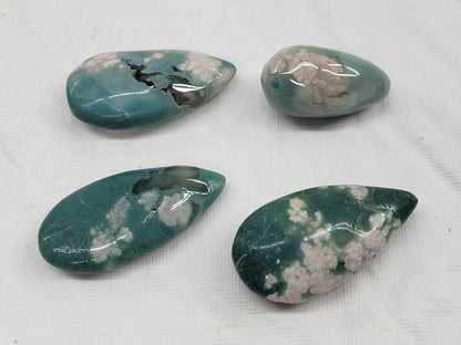 Green Flower Agate teardrop carving