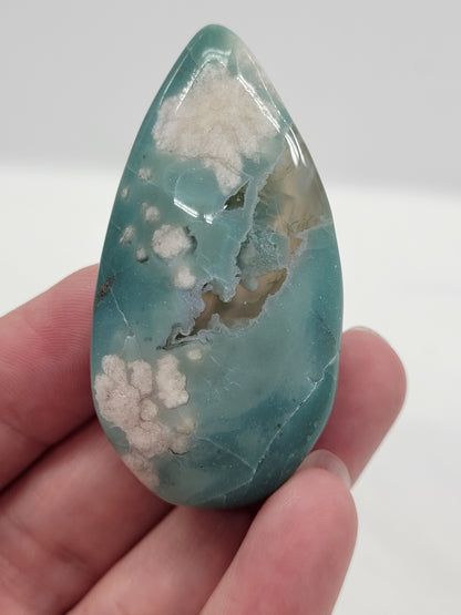 Green Flower Agate teardrop carving