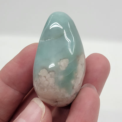 Green Flower Agate teardrop carving