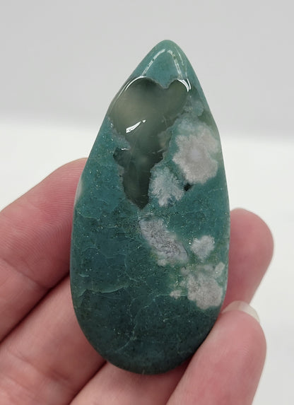 Green Flower Agate teardrop carving