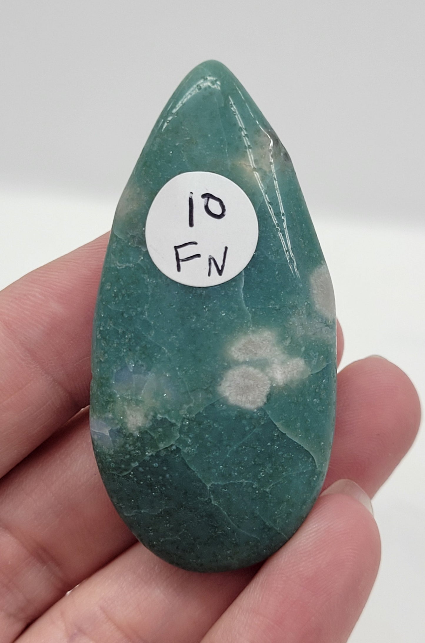 Green Flower Agate teardrop carving