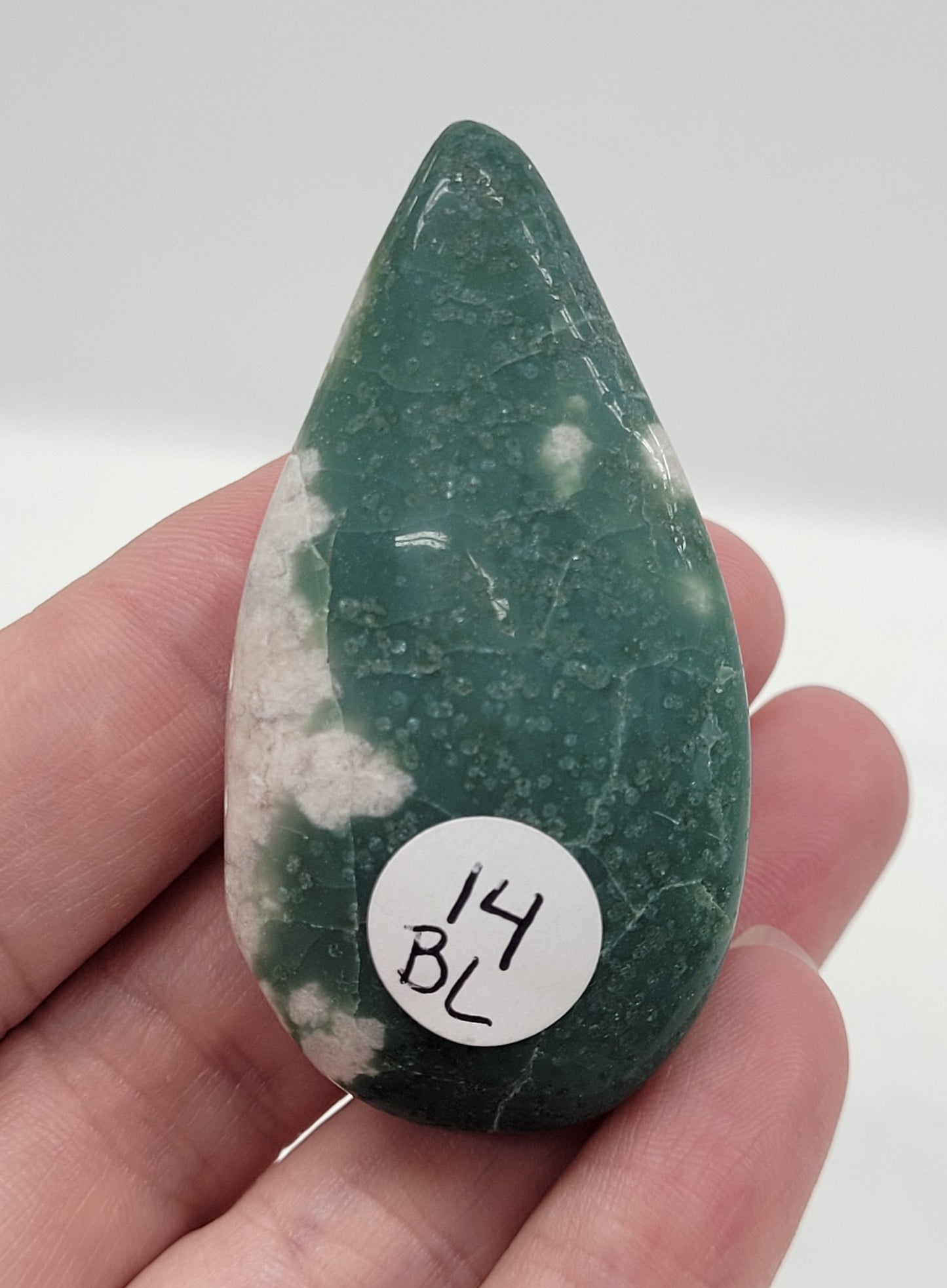 Green Flower Agate teardrop carving