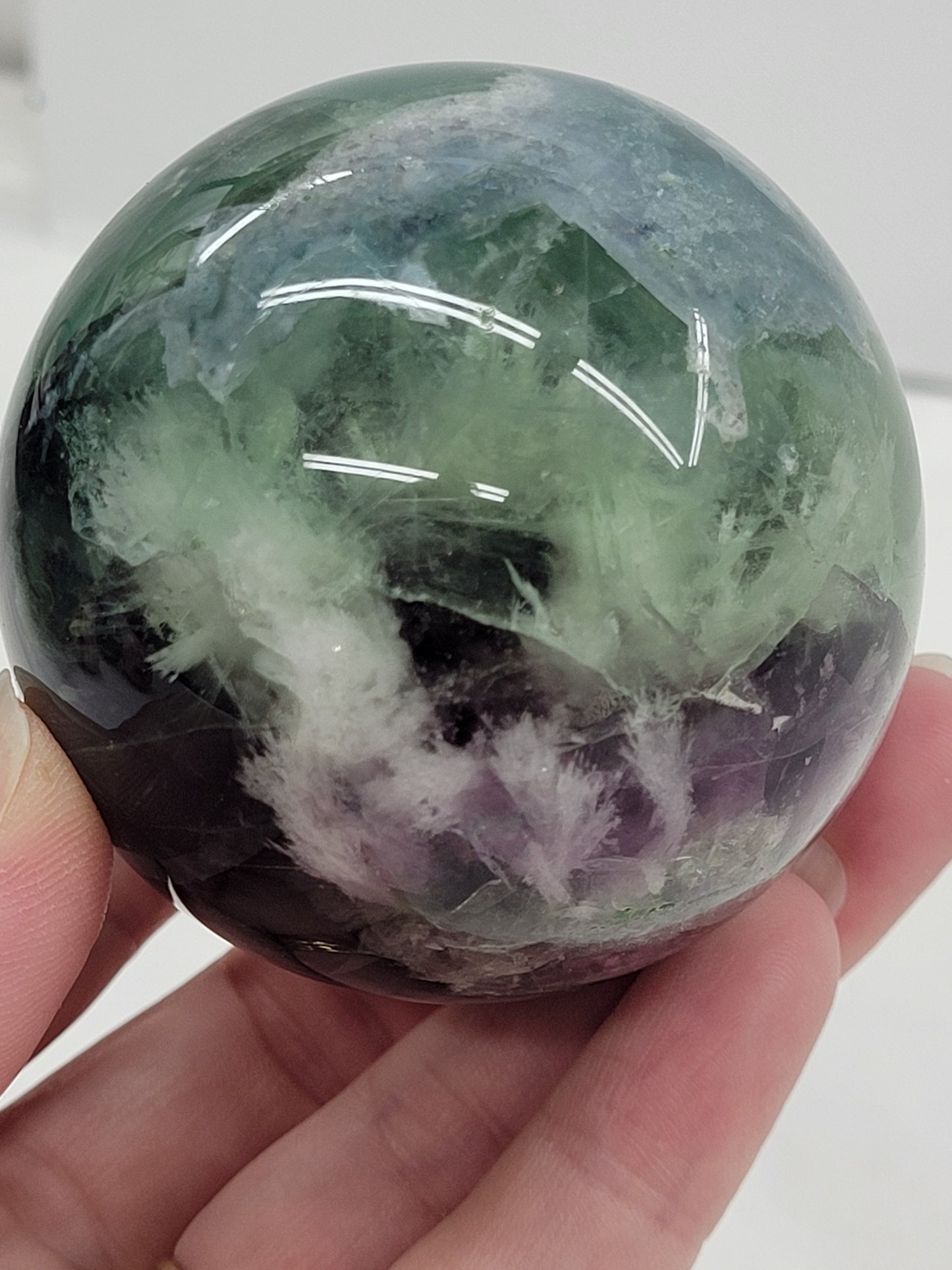 Feather Fluorite sphere