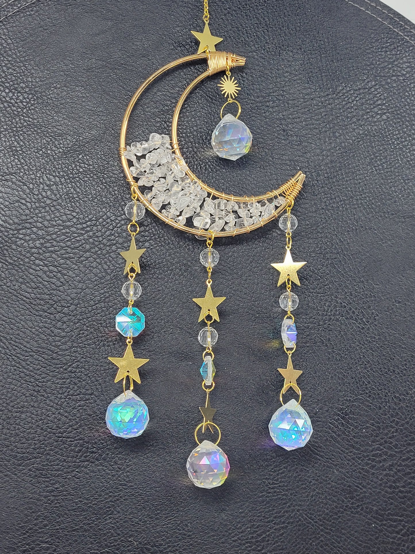 Suncatcher - Moon w/ Clear Quartz chips