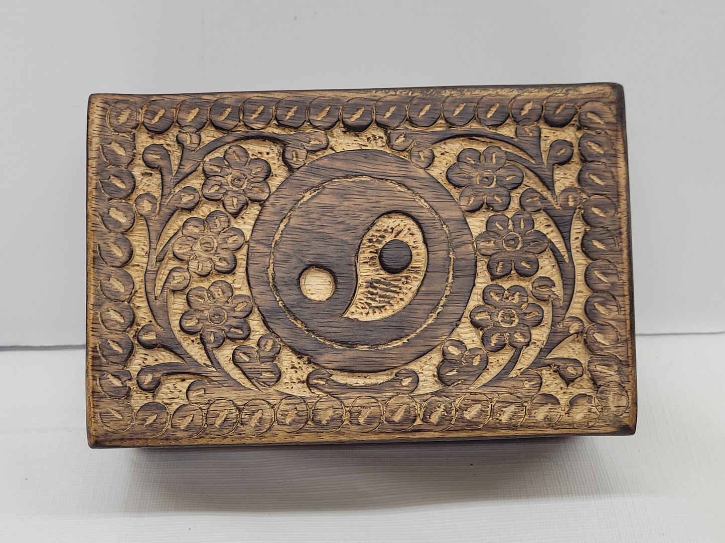 Ying Yang carved wooden box