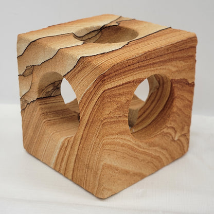 Cube candle holder - Picture Sandstone (Arizona Sierra)