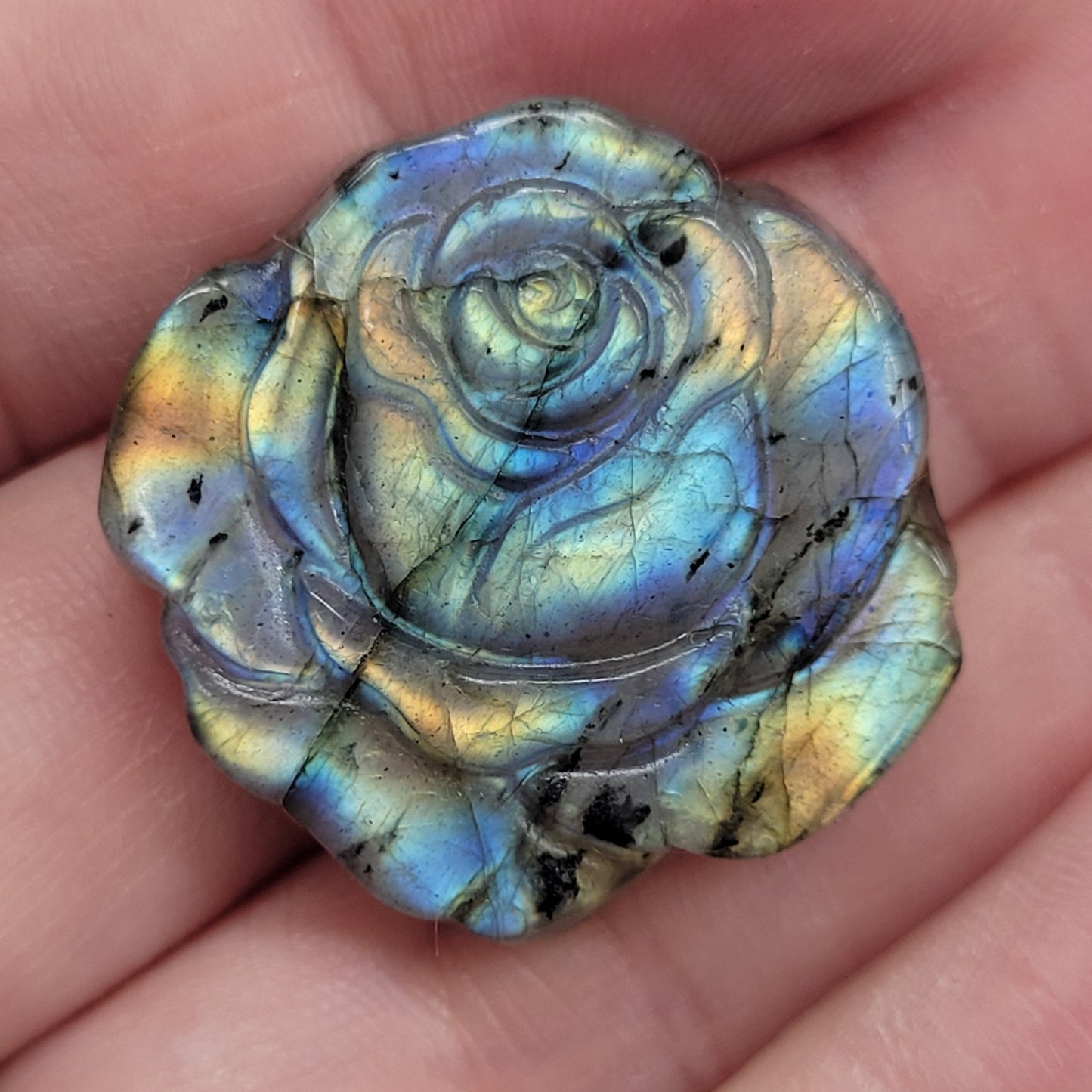 Labradorite rose carving