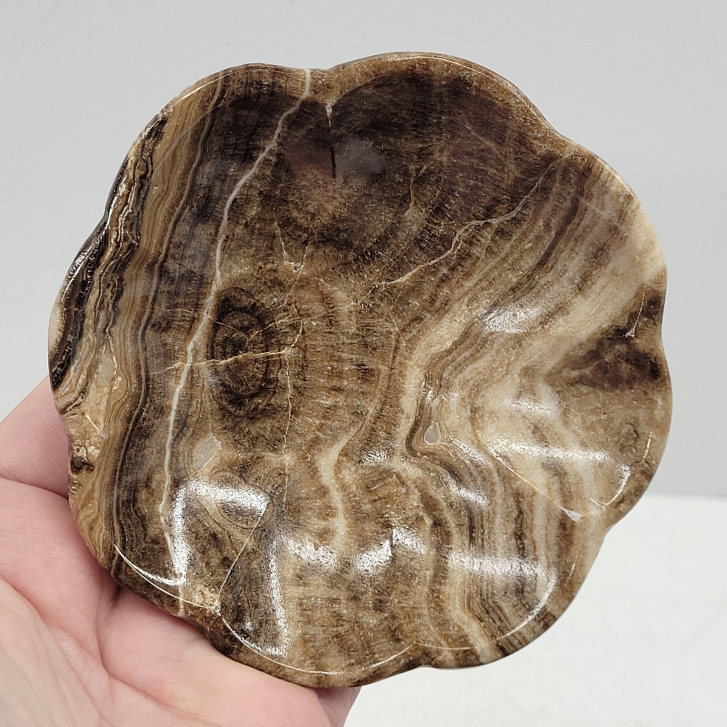 Chocolate Calcite bowl - flower shape