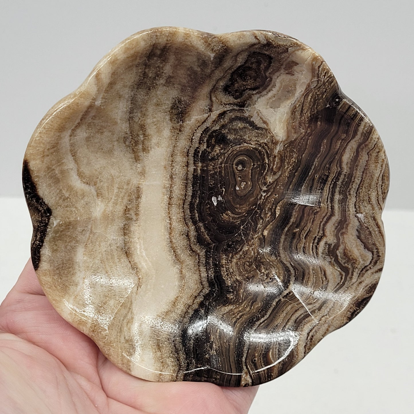 Chocolate Calcite bowl - flower shape