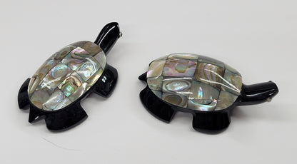 Abalone shell & Obsidian turtle carvings
