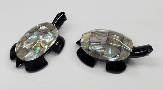 Abalone shell & Obsidian turtle carvings