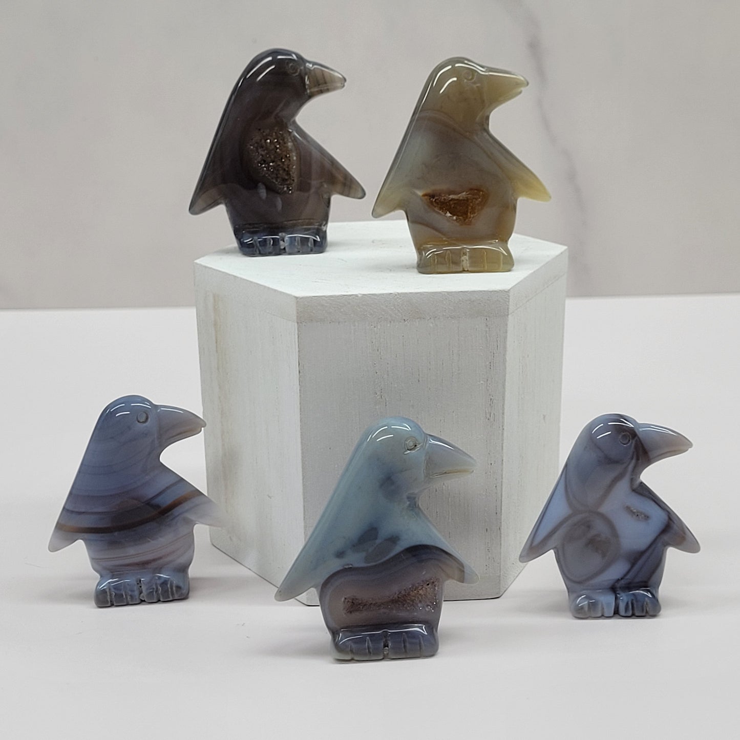 Drusy Agate penguin carving (flat)