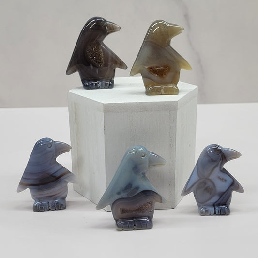 Drusy Agate penguin carving (flat)