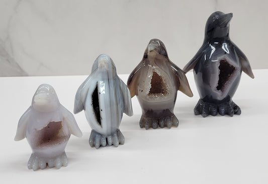 Drusy Agate penguin carving