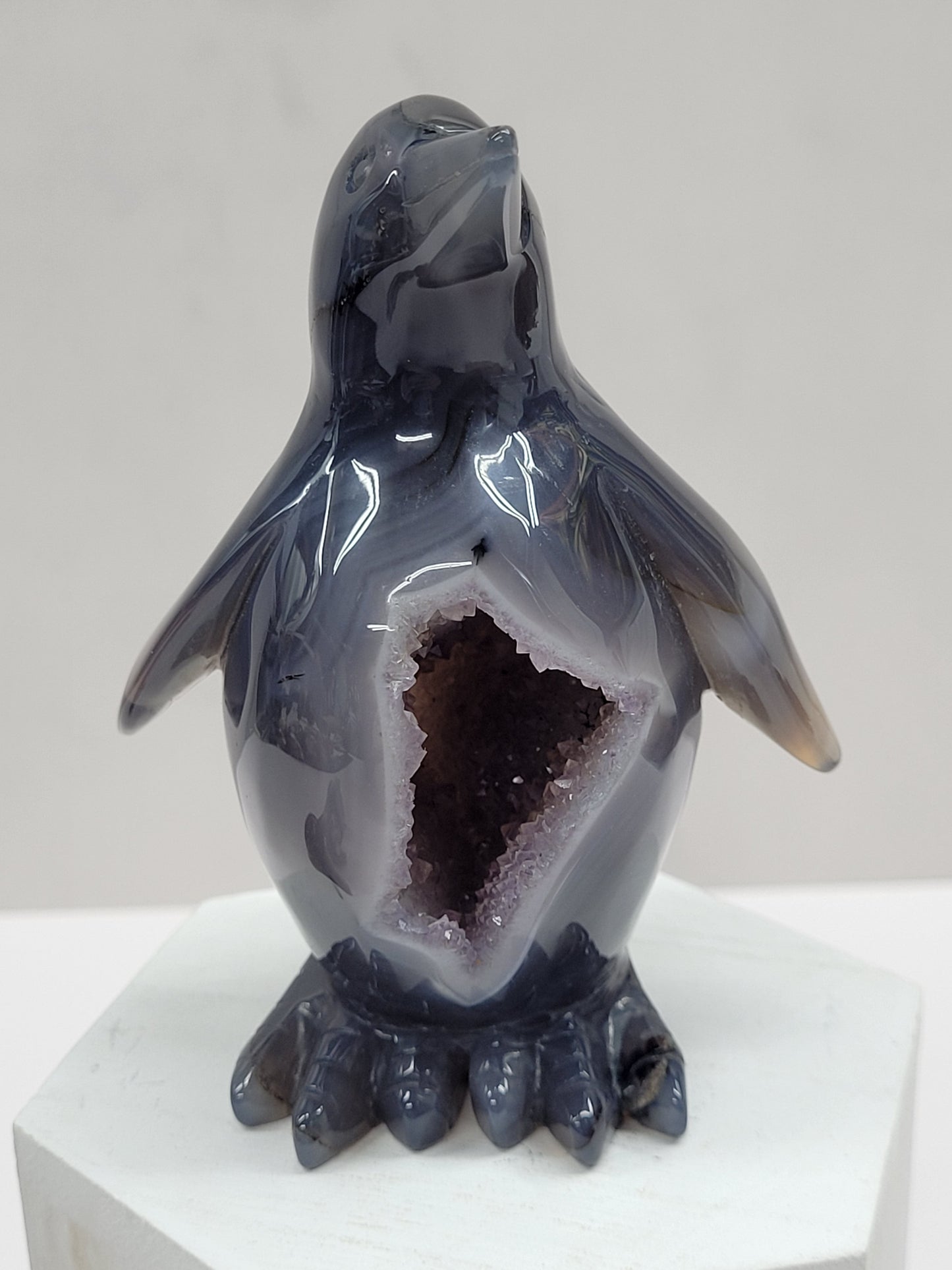Drusy Agate penguin carving