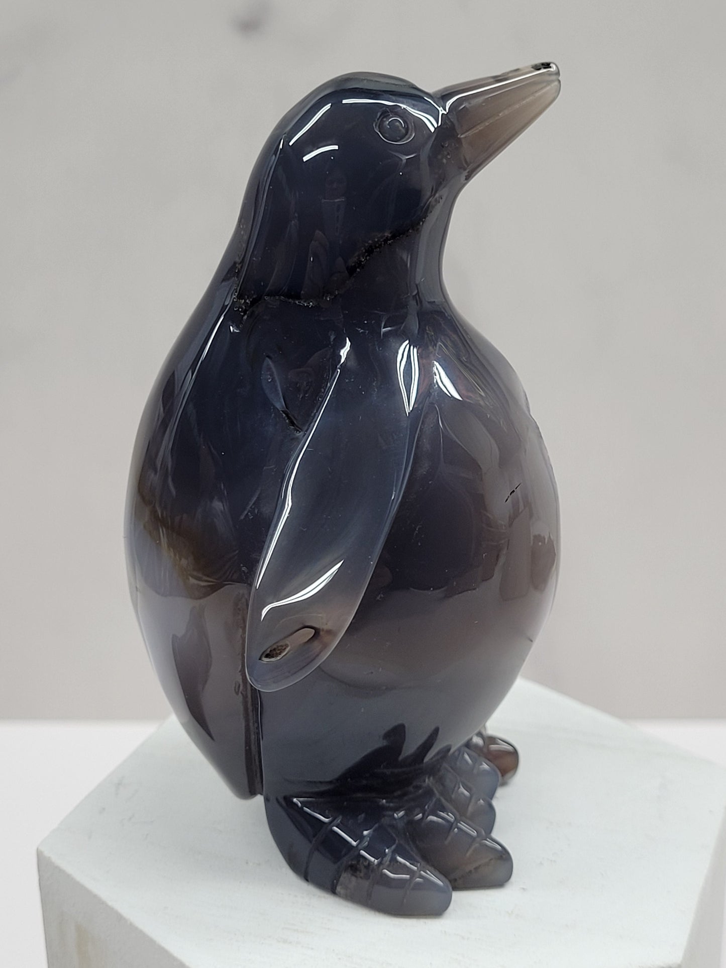Drusy Agate penguin carving