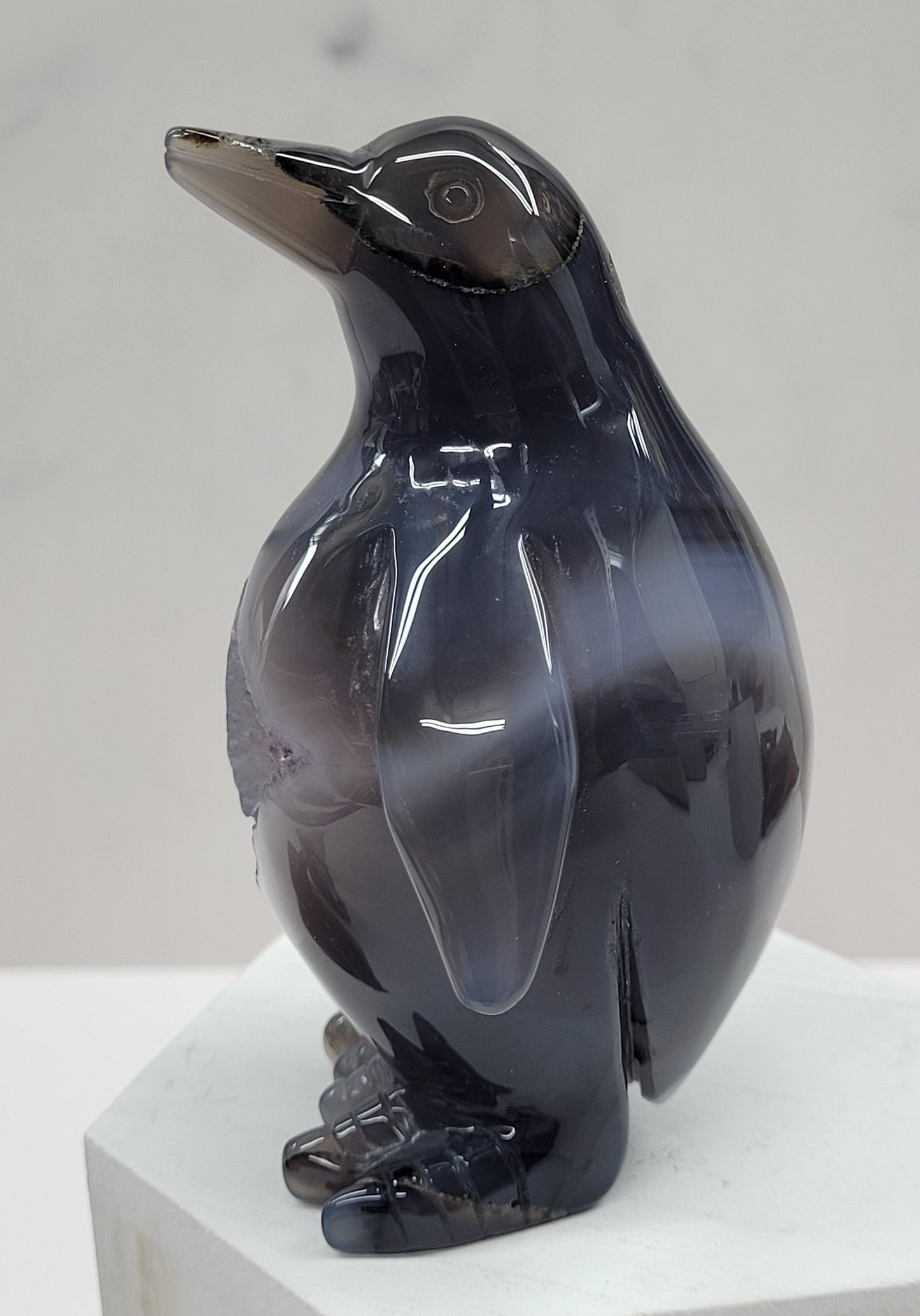 Drusy Agate penguin carving