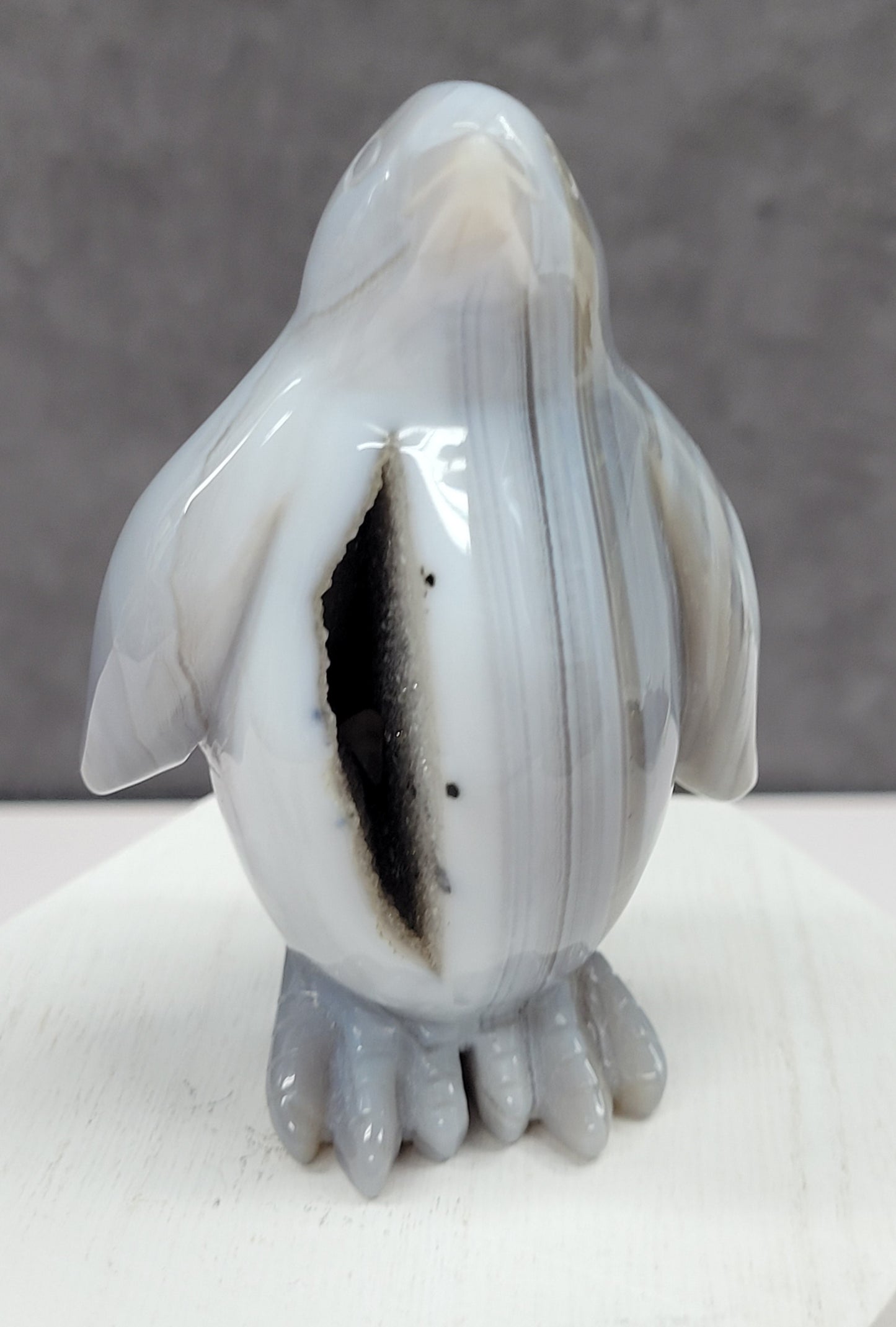 Drusy Agate penguin carving