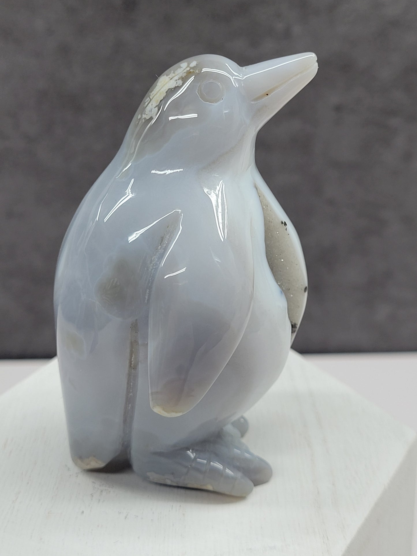 Drusy Agate penguin carving