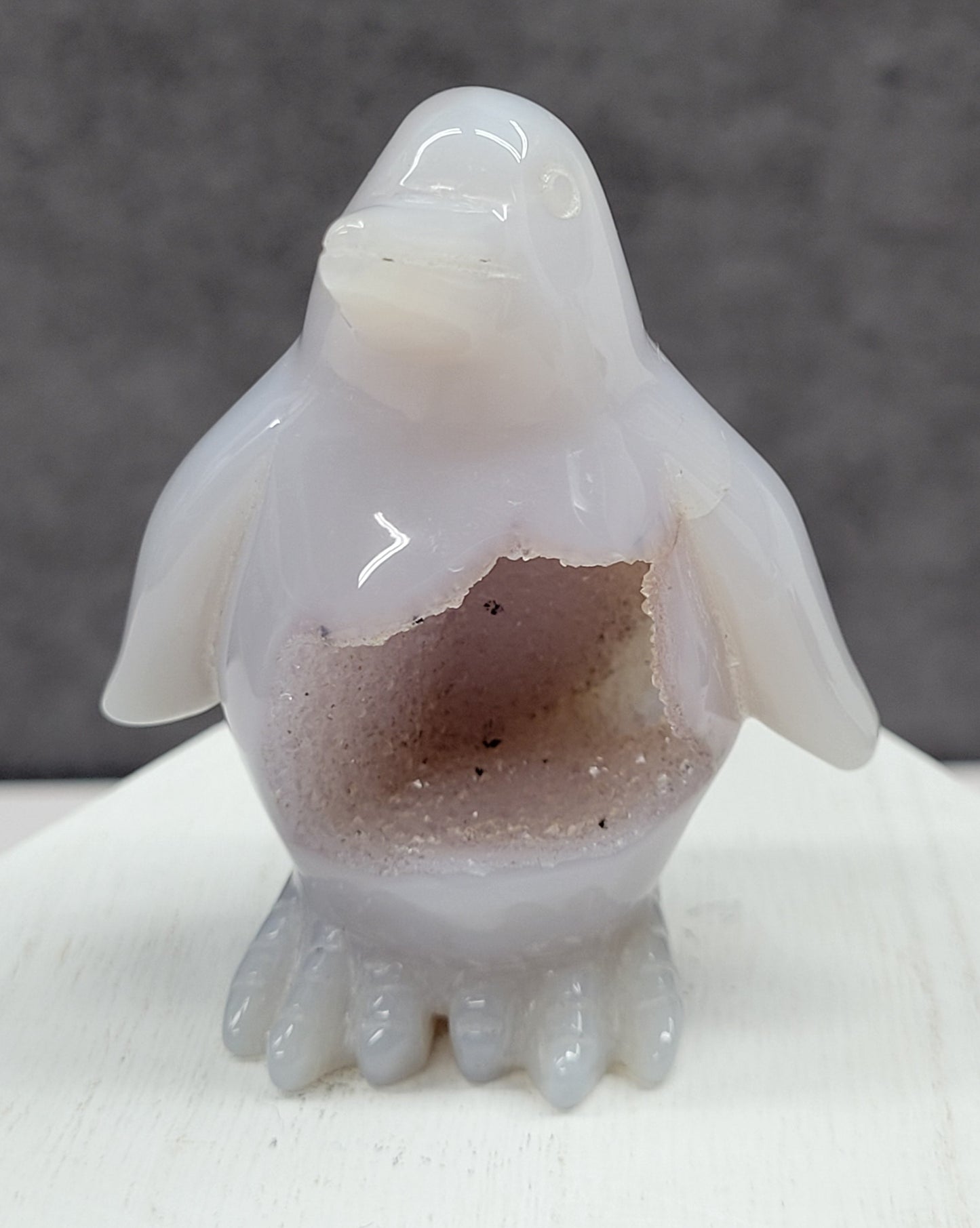 Drusy Agate penguin carving