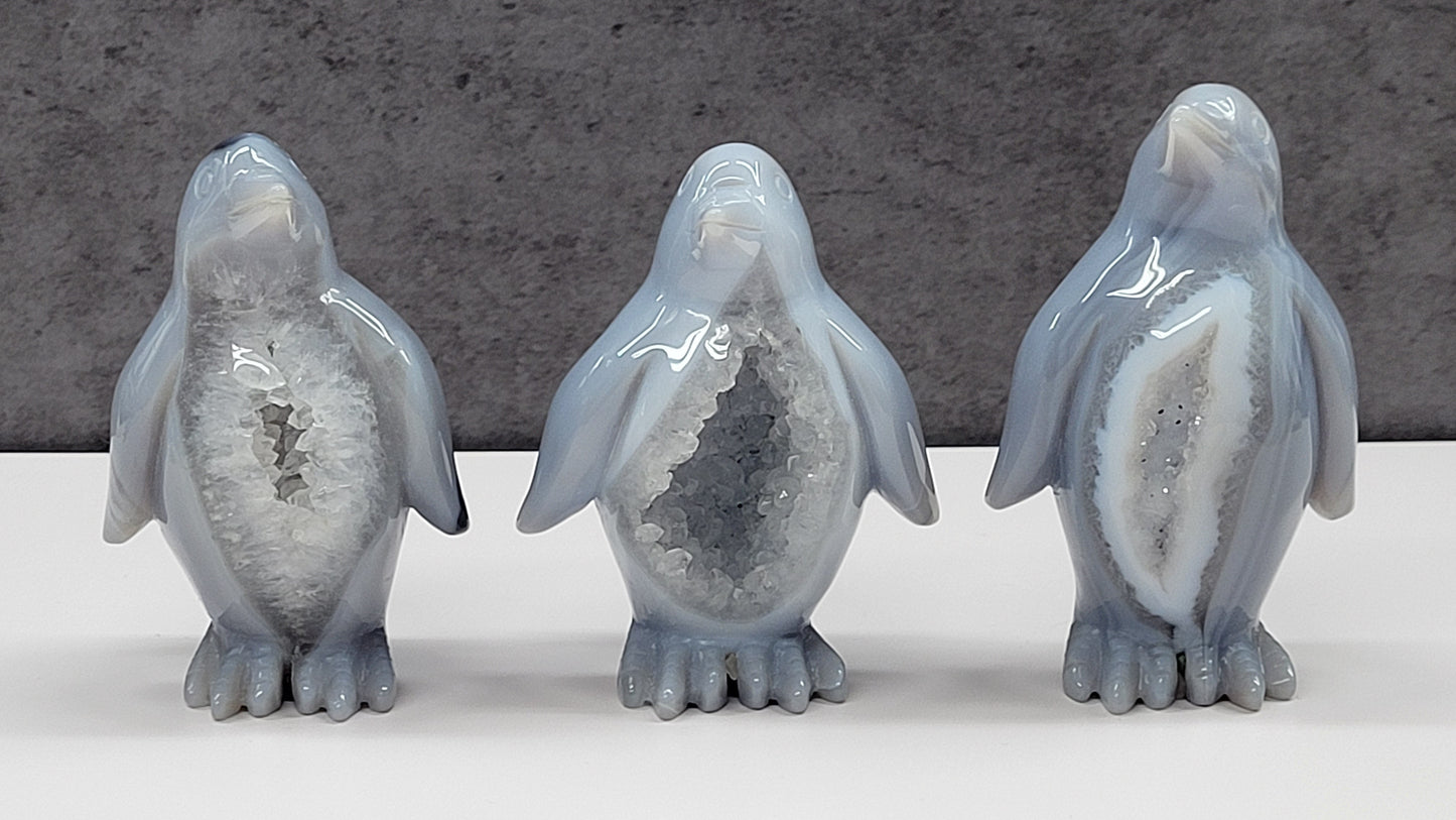 Drusy Agate penguin carving
