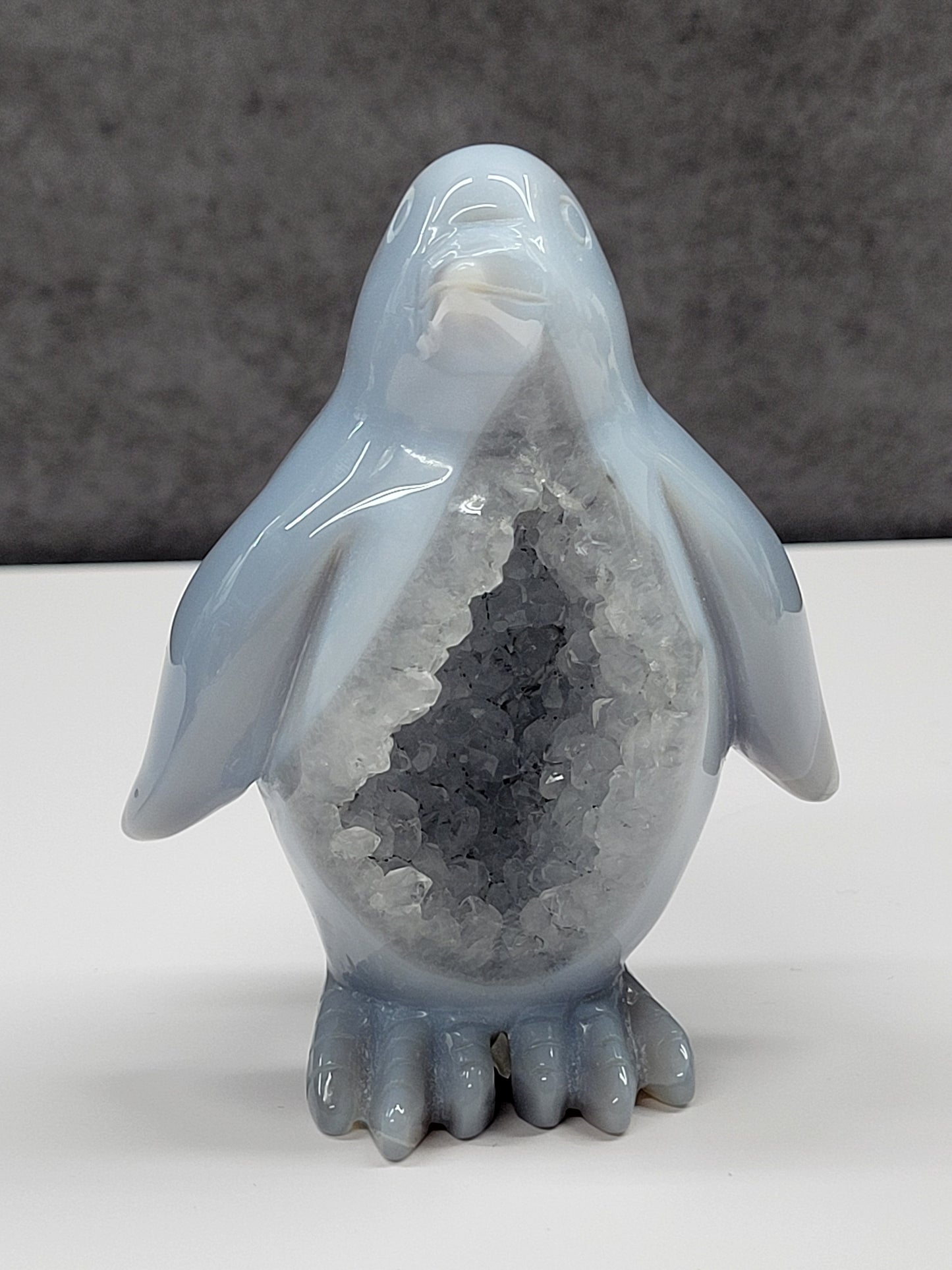 Drusy Agate penguin carving
