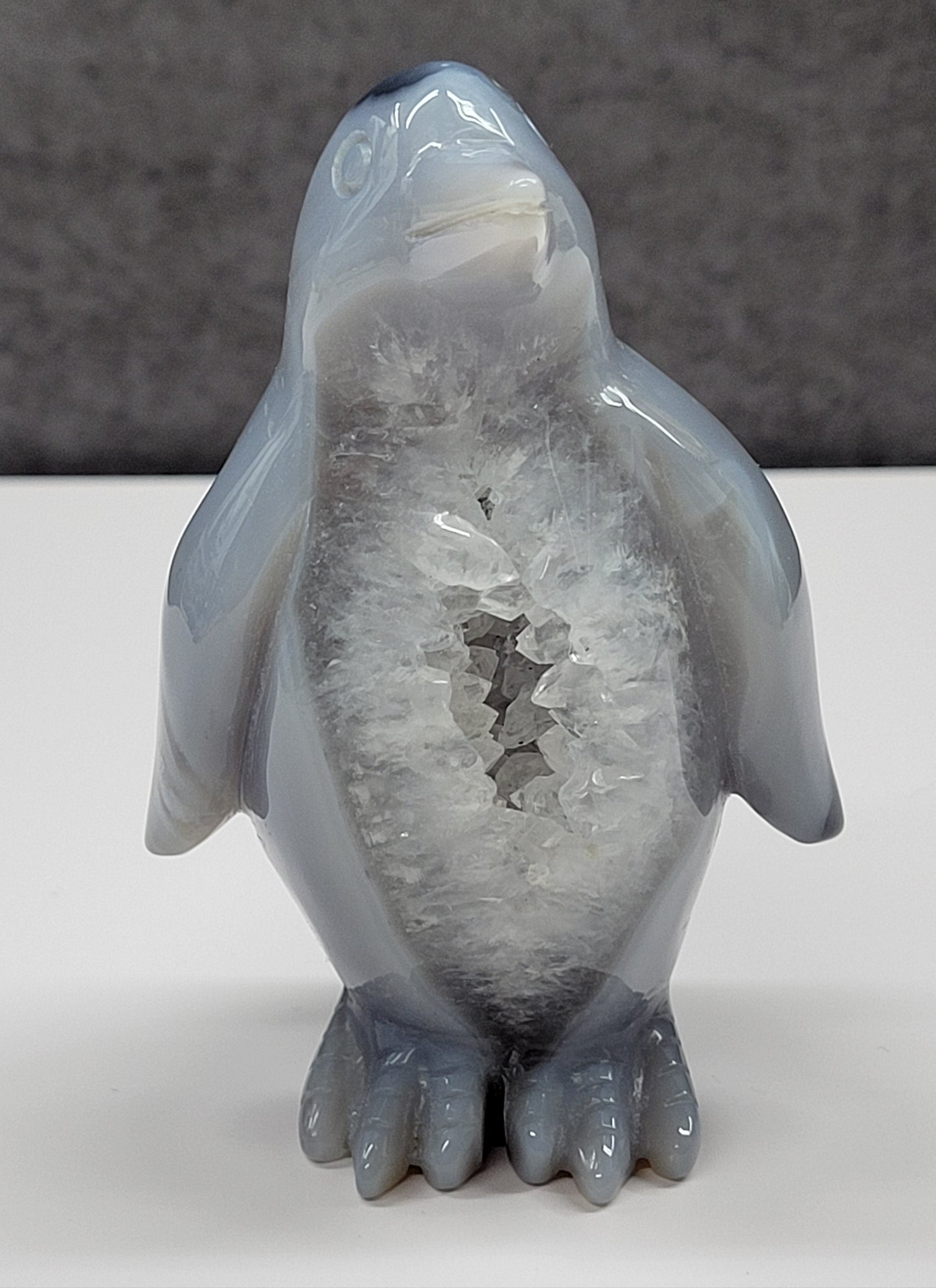 Drusy Agate penguin carving