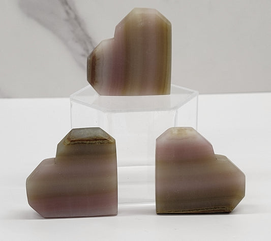 Faceted Heart - Pink Banded Calcite