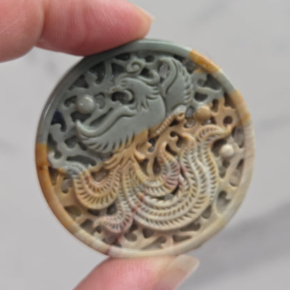 Alashan Agate mini carving - Phoenix coin