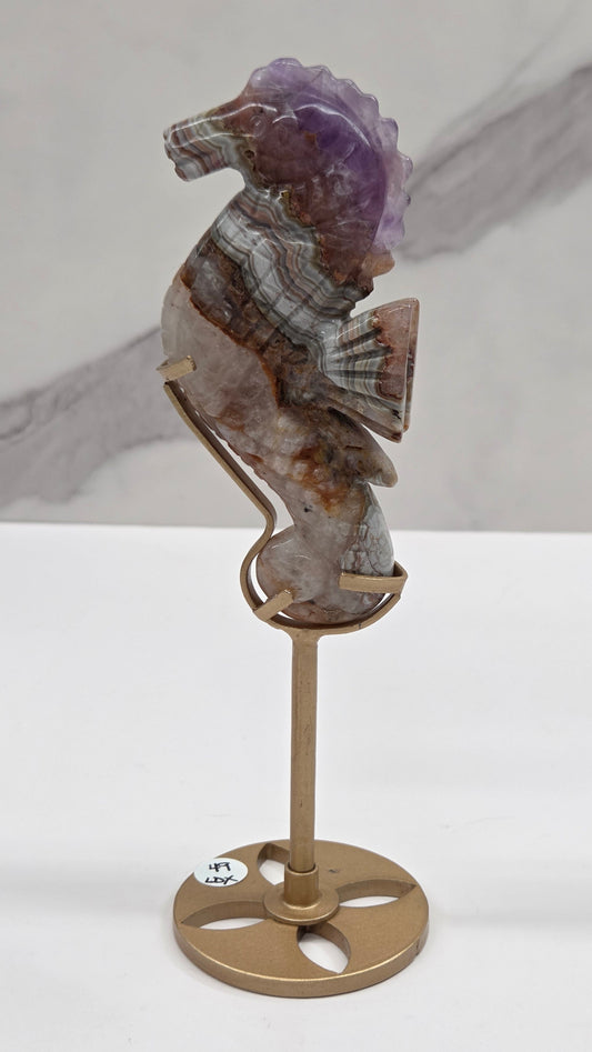 Amethyst w/ Agate seahorse (on stand)