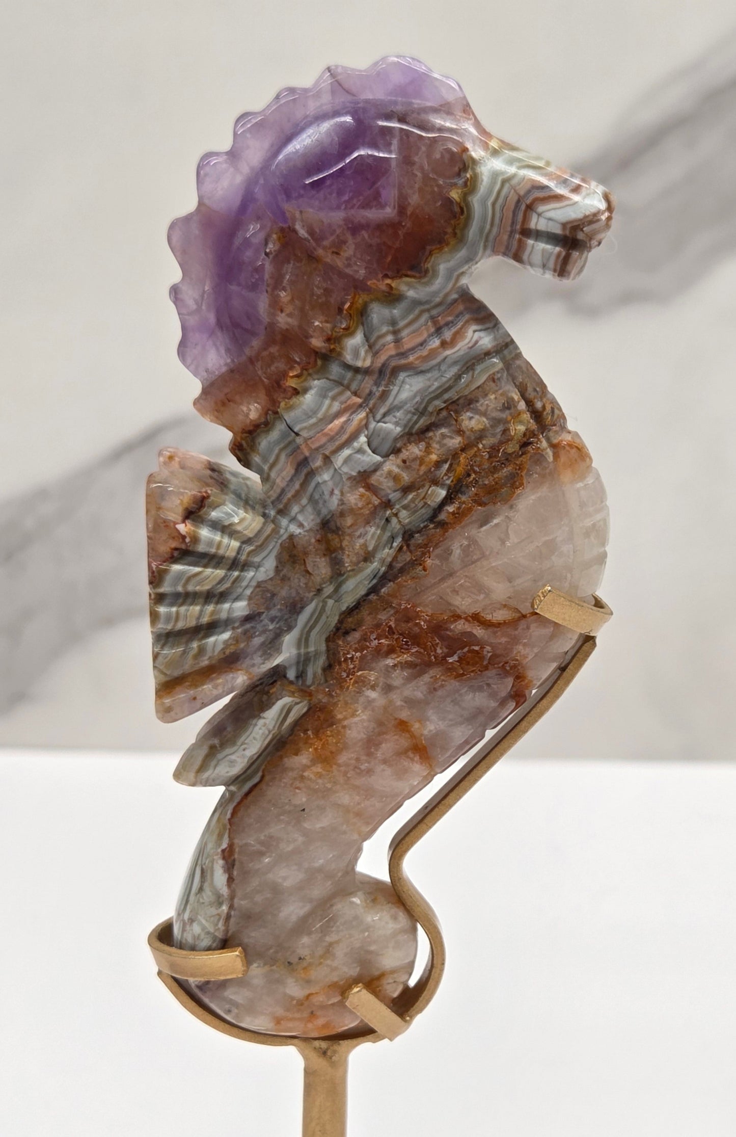 Amethyst w/ Agate seahorse (on stand)